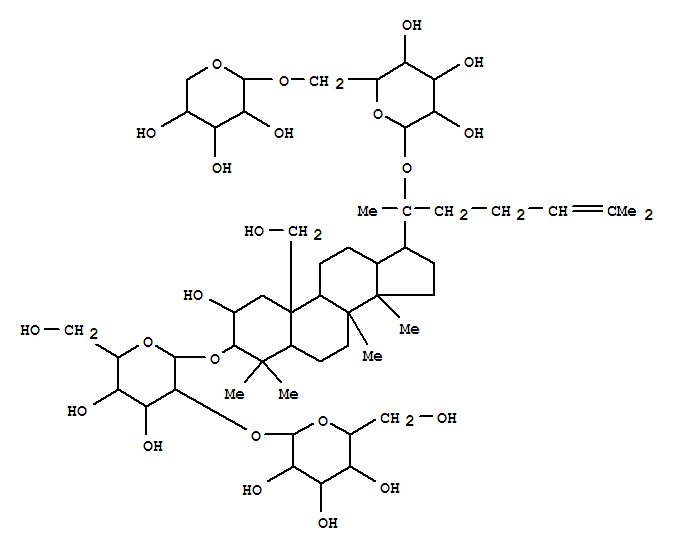 Molecular Structure of 105609-17-4 (b-D-Glucopyranoside, (2a,3b)-2,19-dihydroxy-20-[(6-O-b-D-xylopyranosyl-b-D-glucopyranosyl)oxy]dammar-24-en-3-yl 2-O-b-D-glucopyranosyl-)