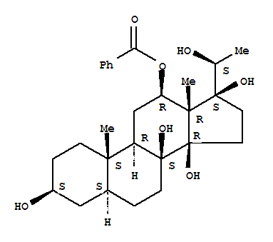 Molecular Structure of 128922-77-0 (Pregnane-3,8,12,14,17,20-hexol,12-benzoate, (3b,5a,12b,14b,17a,20S)- (9CI))