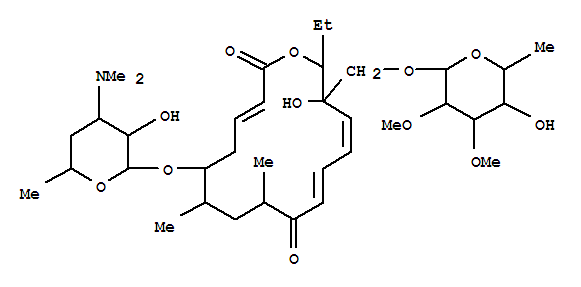 Molecular Structure of 129046-67-9 (Oxacyclohexadeca-3,11,13-triene-2,10-dione,15-[[(6-deoxy-2,3-di-O-methyl-b-D-allopyranosyl)oxy]methyl]-16-ethyl-15-hydroxy-7,9-dimethyl-6-[[3,4,6-trideoxy-3-(dimethylamino)-b-D-xylo-hexopyranosyl]oxy]-,(3E,6R,7S,9R,11E,13E,15S,16R)- (9CI))