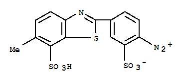 Molecular Structure of 129836-16-4 (Benzenediazonium,4-(6-methyl-7-sulfo-2-benzothiazolyl)-2-sulfo-, inner salt)