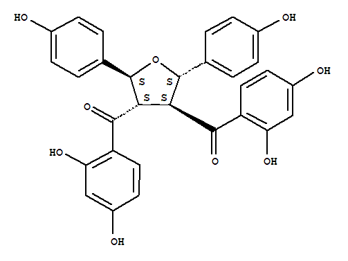 Molecular Structure of 133813-46-4 (Methanone,[(2R,3R,4R,5R)-tetrahydro-2,5-bis(4-hydroxyphenyl)-3,4-furandiyl]bis[(2,4-dihydroxyphenyl)-,rel-(+)- (9CI))