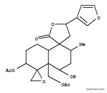 Molecular Structure of 140460-37-3 (Dispiro[furan-3(2H),1'(5'H)-naphthalene-5',2''-oxiran]-2-one,6'-(acetyloxy)-4'a-[(acetyloxy)methyl]-5-(3-furanyl)decahydro-4'-hydroxy-2'-methyl-,(1'R,2'R,2''R,4'R,4'aR,5S,6'S,8'aS)- (9CI))
