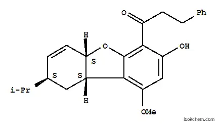 Molecular Structure of 151484-74-1 (1-Propanone,3-phenyl-1-[(5aR,8R,9aR)-5a,8,9,9a-tetrahydro-3-hydroxy-1-methoxy-8-(1-methylethyl)-4-dibenzofuranyl]-,rel-(+)-)
