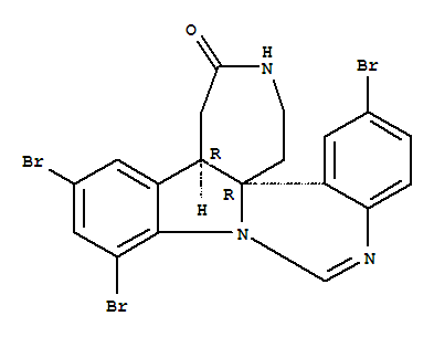 Molecular Structure of 112663-91-9 (Azepino[4',5':2,3]indolo[1,2-c]quinazolin-13(14H)-one,2,8,10-tribromo-11b,12,15,16-tetrahydro-, (11bR,16aR)- (9CI))
