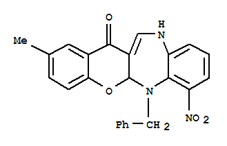 [1]Benzopyrano[2,3-b][1,5]benzodiazepin-13(5aH)-one,6,11-dihydro-2-methyl-7-nitro-6-(phenylmethyl)-