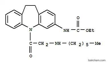 Molecular Structure of 134068-23-8 (ethyl [5-(N-hexylglycyl)-10,11-dihydro-5H-dibenzo[b,f]azepin-3-yl]carbamate)
