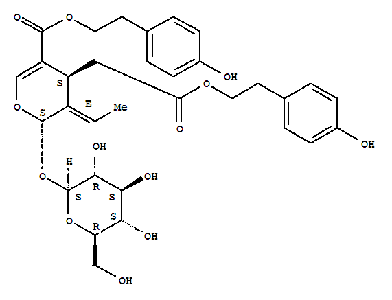 Molecular Structure of 148225-35-8 (2H-Pyran-4-acetic acid,3-ethylidene-2-(b-D-glucopyranosyloxy)-3,4-dihydro-5-[[2-(4-hydroxyphenyl)ethoxy]carbonyl]-,2-(4-hydroxyphenyl)ethyl ester, (2S,3E,4S)-)