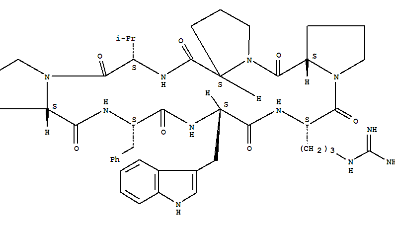Molecular Structure of 148472-99-5 (Cyclo(L-arginyl-L-prolyl-L-prolyl-L-valyl-L-prolyl-L-phenylalanyl-L-tryptophyl)(9CI))