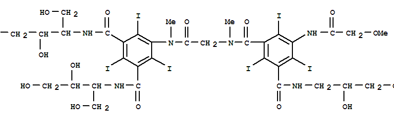 Molecular Structure of 150927-87-0 (1,3-Benzenedicarboxamide,N1-[2-[[3,5-bis[[[2,3-dihydroxy-1-(hydroxymethyl)propyl]amino]carbonyl]-2,4,6-triiodophenyl]methylamino]-2-oxoethyl]-N3-(2,3-dihydroxypropyl)-2,4,6-triiodo-5-[(2-methoxyacetyl)amino]-N1-methyl-)