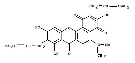Molecular Structure of 151652-48-1 (1H-Benzo[c]xanthene-1,4,7-trione,5,6-dihydro-3,8,10-trihydroxy-2,9-bis(3-methyl-2-butenyl)-5-(1-methylethenyl)-(9CI))
