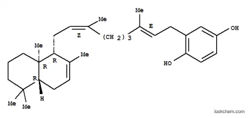Molecular Structure of 154071-70-2 (1,4-Benzenediol,2-[(2E,7Z)-3,7-dimethyl-9-[(1R,4aR,8aR)-1,4,4a,5,6,7,8,8a-octahydro-2,5,5,8a-tetramethyl-1-naphthalenyl]-2,7-nonadien-1-yl]-,rel-(+)-)