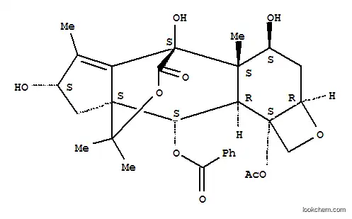 Molecular Structure of 157232-60-5 (1H-5,8a-(Methanoxymethano)cyclopenta[6,7]naphth[2,1-b]oxet-12-one,9b-(acetyloxy)-9-(benzoyloxy)-2a,3,4,4a,5,7,8,9,9a,9b-decahydro-4,5,7-trihydroxy-4a,6,10,10-tetramethyl-,(2aR,4S,4aS,5S,7S,8aS,9S,9aR,9bS)-)