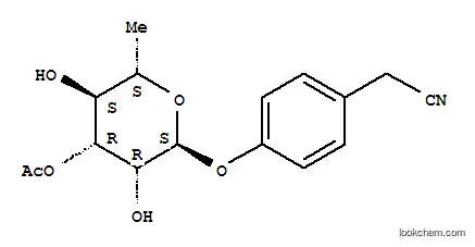 Molecular Structure of 159397-73-6 (Benzeneacetonitrile,4-[(3-O-acetyl-6-deoxy-a-L-mannopyranosyl)oxy]-)