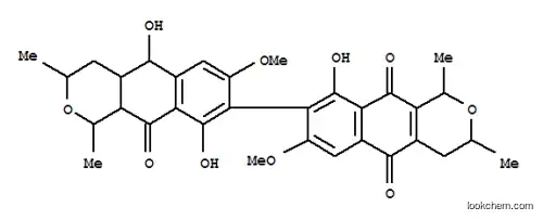 Molecular Structure of 160700-43-6 ([8,8'-Bi-1H-naphtho[2,3-c]pyran]-5,10,10'(5'H)-trione,3,3',4,4',4'a,10'a-hexahydro-5',9,9'-trihydroxy-7,7'-dimethoxy-1,1',3,3'-tetramethyl-,(1R,1'R,3S,3'S,4'aR,5'R,10'aS)-rel-(-)- (9CI))