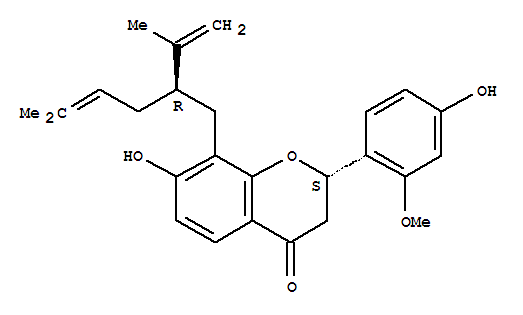Molecular Structure of 162558-93-2 (4H-1-Benzopyran-4-one,2,3-dihydro-7-hydroxy-2-(4-hydroxy-2-methoxyphenyl)-8-[(2R)-5-methyl-2-(1-methylethenyl)-4-hexen-1-yl]-,(2S)-)