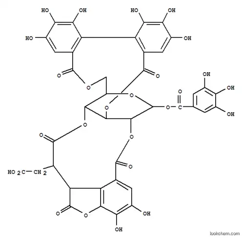 Molecular Structure of 164178-17-0 (b-D-Glucopyranose, cyclic3,6-(4,4',5,5',6,6'-hexahydroxy[1,1'-biphenyl]-2,2'-dicarboxylate)1-(3,4,5-trihydroxybenzoate), cyclic 2®2:4®1-ester with (4-carboxy-2,3-dihydro-6,7-dihydroxy-2-oxo-3-benzofuranyl)butanedioicacid (9CI))