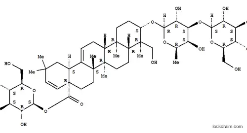 Molecular Structure of 164178-22-7 (Oleana-12,21-dien-28-oicacid, 3-[(6-deoxy-3-O-b-D-glucopyranosyl-b-D-galactopyranosyl)oxy]-23-hydroxy-, b-D-glucopyranosyl ester, (3b,4a)- (9CI))