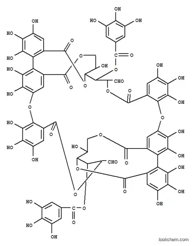 Molecular Structure of 169181-19-5 (D-Glucose, cyclic 4&reg;2':6&reg;2-[(1S)-4-(6-carboxy-2,3,4-trihydroxyphenoxy)-4',5,5',6,6'-pentahydroxy[1,1'-biphenyl]-2,2'-dicarboxylate]3-(3,4,5-trihydroxybenzoate), bimol. cyclic ester (9CI))