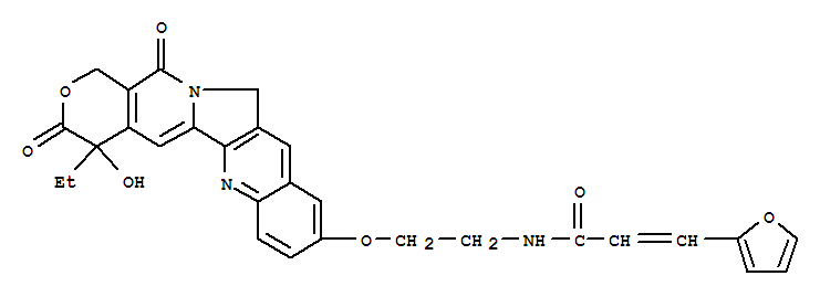 Molecular Structure of 172805-56-0 (2-Propenamide,N-[2-[(4-ethyl-3,4,12,14-tetrahydro-4-hydroxy-3,14-dioxo-1H-pyrano[3',4':6,7]indolizino[1,2-b]quinolin-9-yl)oxy]ethyl]-3-(2-furanyl)-)