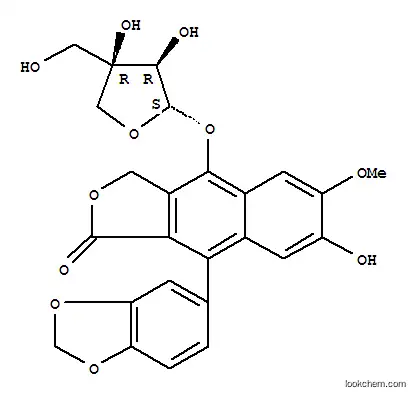 Molecular Structure of 177912-20-8 (Naphtho[2,3-c]furan-1(3H)-one,4-(D-apio-b-D-furanosyloxy)-9-(1,3-benzodioxol-5-yl)-7-hydroxy-6-methoxy-(9CI))