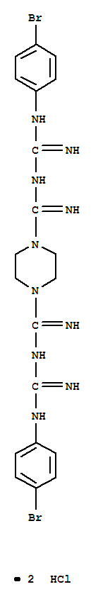 Molecular Structure of 19803-67-9 (1,4-Piperazinedicarboximidamide,N1,N4-bis[[(4-bromophenyl)amino]iminomethyl]-, hydrochloride (1:2))