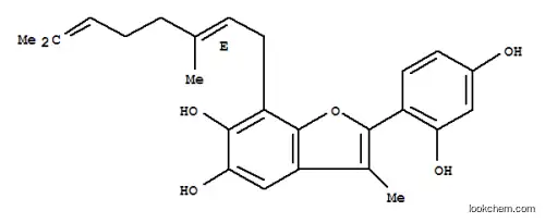 Molecular Structure of 221231-83-0 (5,6-Benzofurandiol,2-(2,4-dihydroxyphenyl)-7-[(2E)-3,7-dimethyl-2,6-octadien-1-yl]-3-methyl-)