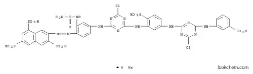 Molecular Structure of 34759-29-0 (1,3,6-Naphthalenetrisulfonic acid, 7-[[2-[(aminocarbonyl)amino]-4-[[4-chloro-6-[[5-[[4-chloro-6-[(3-sulfophenyl)amino]-1,3,5-triazin-2-yl]amino]-2-sulfophenyl]amino]-1,3,5-triazin-2-yl]amino]phenyl]azo]-, pentasodium salt)