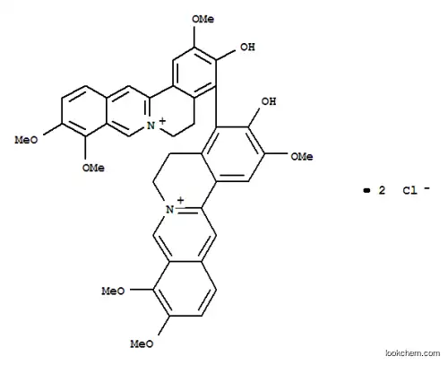 Molecular Structure of 35558-46-4 (4,4'-Bidibenzo[a,g]quinolizinium,5,5',6,6'-tetrahydro-3,3'-dihydroxy-2,2',9,9',10,10'-hexamethoxy-, dichloride(9CI))