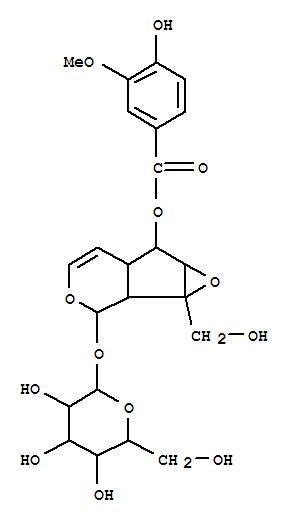 (1aS,1bS,2S,5aR,6S,6aS)-1a-(Hydroxymethyl)-2-(((2S,3R,4S,5S,6R)-3,4,5-trihydroxy-6-(hydroxymethyl)tetrahydro-2H-pyran-2-yl)oxy)-1a,1b,2,5a,6,6a-hexahydrooxireno[2',3':4,5]cyclopenta[1,2-c]pyran-6-yl 4