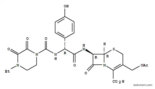 Molecular Structure of 62893-23-6 (5-Thia-1-azabicyclo[4.2.0]oct-2-ene-2-carboxylicacid,3-[(acetyloxy)methyl]-7-[[(2R)-[[(4-ethyl-2,3-dioxo-1-piperazinyl)carbonyl]amino](4-hydroxyphenyl)acetyl]amino]-8-oxo-,(6R,7R)- (9CI))