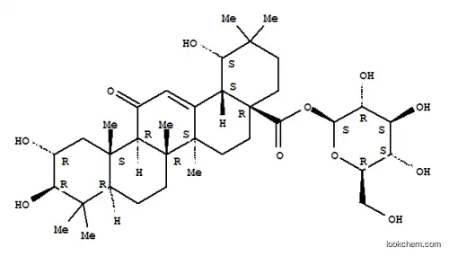 Molecular Structure of 72547-74-1 (2α,3β,19α-Trihydroxy-11-oxoolean-12-en-28-oic acid [β-D-glucopyranosyl] ester)