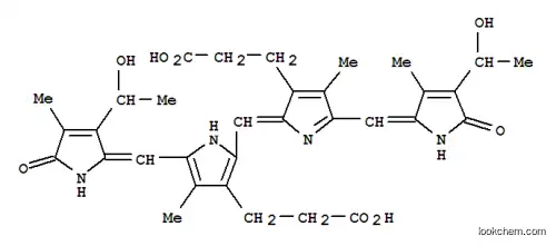 Molecular Structure of 102974-67-4 (21H-Biline-8,12-dipropanoicacid,1,19,22,24-tetrahydro-3,18-bis(1-hydroxyethyl)-2,7,13,17-tetramethyl-1,19-dioxo-(9CI))