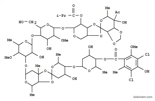 Molecular Structure of 104748-48-3 (b-D-Mannopyranoside,O-(1R)-4-C-acetyl-6-deoxy-2,3-O-methylene-D-galactopyranosylidene-(1&reg;3-4)-2-O-(2-methyl-1-oxopropyl)-a-L-lyxopyranosylO-2,6-dideoxy-4-O-(3,5-dichloro-4-hydroxy-2-methoxy-6-methylbenzoyl)-b-D-arabino-hexopyranosyl-(1&reg;4)-O-2,6-dideoxy-D-arabino-hexopyranosylidene-(1&reg;3-4)-O-2,6-dideoxy-3-C-methyl-b-D-arabino-hexopyranosyl-(1&reg;3)-O-6-deoxy-4-O-methyl-b-D-galactopyranosyl-(1&reg;4)-2-O-methyl- (9CI))