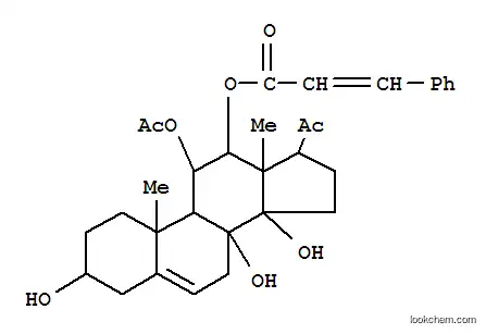 Molecular Structure of 115784-06-0 (Pregn-5-en-20-one,11-(acetyloxy)-3,8,14-trihydroxy-12-[(1-oxo-3-phenyl-2-propenyl)oxy]-, (3b,11a,12b,14b)- (9CI))