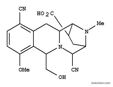 Molecular Structure of 118582-93-7 (1,7-dicyano-5-(hydroxymethyl)-4-methoxy-13-methyl-5,7,8,9,10,11,11a,12-octahydro-8,11-epiminoazepino[1,2-b]isoquinoline-10-carboxylic acid)