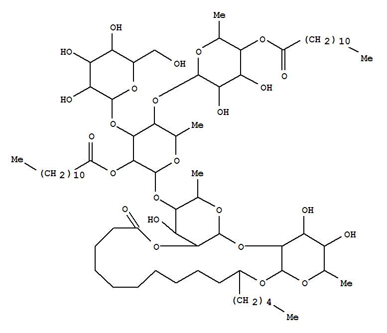 Hexadecanoic acid,11-[[O-6-deoxy-4-O-(1-oxododecyl)-a-L-mannopyranosyl-(1®4)-O-[b-D-glucopyranosyl-(1®3)]-O-6-deoxy-2-O-(1-oxododecyl)-a-L-mannopyranosyl-(1®4)-O-6-deoxy-a-L-mannopyranosyl