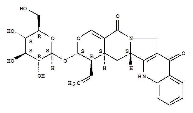 3H-Pyrano[3',4':6,7]indolizino[1,2-b]quinoline-11,14-dione,4-ethenyl-3-(b-D-glucopyranosyloxy)-4,4a,5,5a,6,12-hexahydro-,(3S,4R,4aS,5aS)- (9CI)