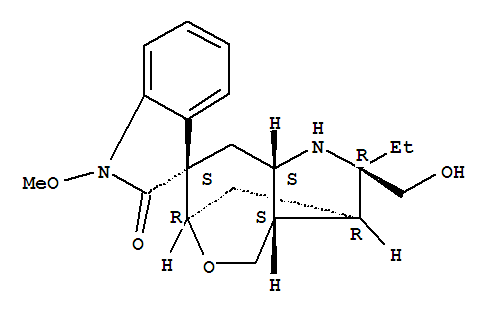 Molecular Structure of 131653-76-4 (Spiro[3H-indole-3,7'(6'H)-[3,6]methano[1H]oxepino[4,3-b]pyrrol]-2(1H)-one,2'-ethyl-2',3',3'a,4',8',8'a-hexahydro-2'-(hydroxymethyl)-1-methoxy-,(2'R,3S,3'R,3'aS,6'R,8'aS)-)