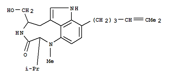 Molecular Structure of 135147-28-3 (3H-Pyrrolo[4,3,2-gh]-1,4-benzodiazonin-3-one,1,2,4,5,6,8-hexahydro-5-(hydroxymethyl)-1-methyl-2-(1-methylethyl)-9-(5-methyl-4-hexenyl)-,[2S-(2R*,5R*)]- (9CI))