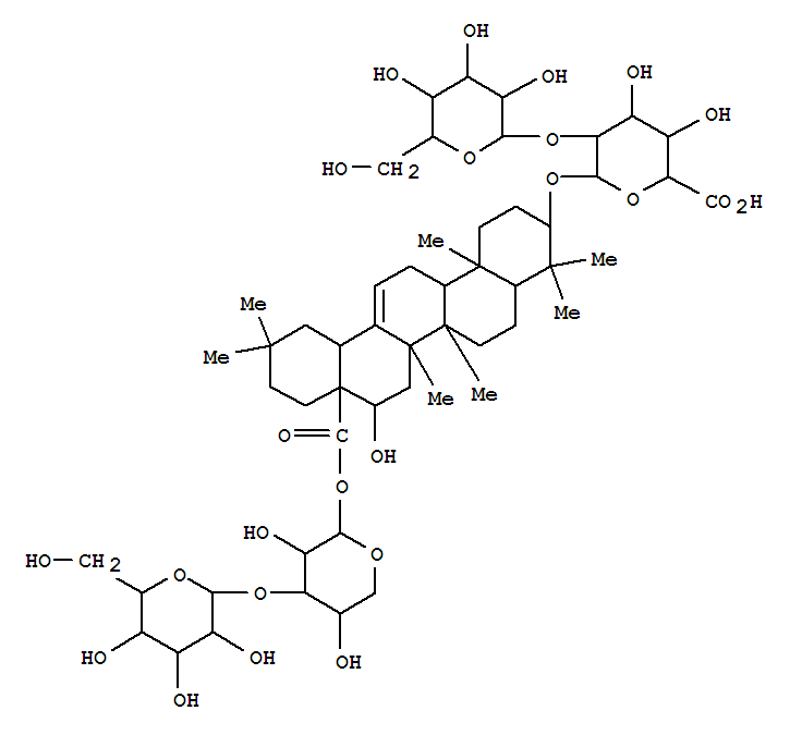 Molecular Structure of 142784-44-9 (b-D-Glucopyranosiduronic acid, (3b,16a)-28-[(3-O-b-D-glucopyranosyl-b-D-xylopyranosyl)oxy]-16-hydroxy-28-oxoolean-12-en-3-yl2-O-b-D-galactopyranosyl- (9CI))