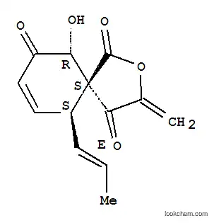Molecular Structure of 144539-81-1 (2-Oxaspiro[4.5]dec-8-ene-1,4,7-trione,6-hydroxy-3-methylene-10-(1E)-1-propen-1-yl-, (5S,6R,10S)-)