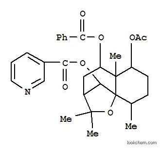 Molecular Structure of 145940-86-9 (3-Pyridinecarboxylicacid,(3R,5S,5aS,6S,9R,9aS,10R)-6-(acetyloxy)-5-(benzoyloxy)octahydro-2,2,5a,9-tetramethyl-2H-3,9a-methano-1-benzoxepin-10-ylester (9CI))