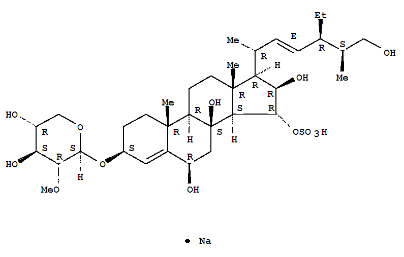 Stigmasta-4,22-diene-6,8,15,16,26-pentol,3-[(2-O-methyl-b-D-xylopyranosyl)oxy]-,15-(hydrogen sulfate), monosodium salt, (3b,6b,15a,16b,22E,25S)- (9CI)