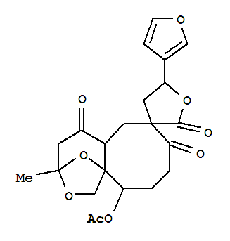 Molecular Structure of 161162-28-3 (Spiro[1H-3,11a-epoxycyclooct[c]oxepin-7(3H),3'(2'H)-furan]-2',5,8(4H,9H)-trione,11-(acetyloxy)-5'-(3-furanyl)hexahydro-3-methyl-, (3S,3'R,5'S,5aS,11S,11aR)-(9CI))