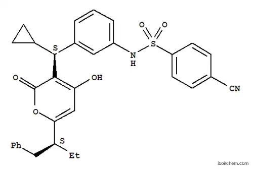 Molecular Structure of 162170-29-8 (Benzenesulfonamide,4-cyano-N-[3-[cyclopropyl[4-hydroxy-2-oxo-6-[1-(phenylmethyl)propyl]-2H-pyran-3-yl]methyl]phenyl]-,[S-(R*,R*)]- (9CI))