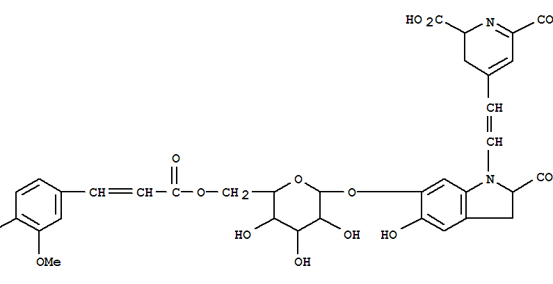 2,6-Pyridinedicarboxylicacid,4-[2-[2-carboxy-2,3-dihydro-5-hydroxy-6-[[6-O-[3-(4-hydroxy-3-methoxyphenyl)-1-oxo-2-propenyl]-b-D-glucopyranosyl]oxy]-1H-indol-1-yl]ethenyl]-2,3-dihydro-(9CI)