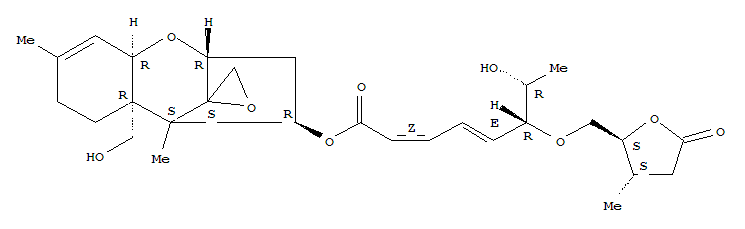 Molecular Structure of 178108-01-5 (Trichothec-9-ene-4,15-diol,12,13-epoxy-,4-[(2Z,4E,6R,7R)-7-hydroxy-6-[[(2S,3S)-tetrahydro-3-methyl-5-oxo-2-furanyl]methoxy]-2,4-octadienoate],(4b)-)