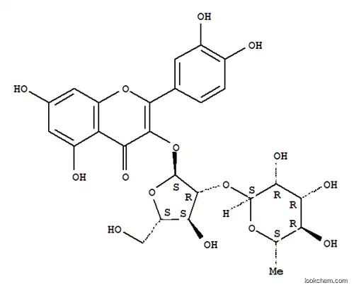 Molecular Structure of 188837-51-6 (4H-1-Benzopyran-4-one,3-[[2-O-(6-deoxy-a-L-mannopyranosyl)-a-L-arabinofuranosyl]oxy]-2-(3,4-dihydroxyphenyl)-5,7-dihydroxy-)