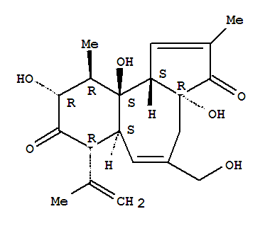 Molecular Structure of 19891-19-1 (Benz[e]azulene-3,8-dione,3a,4,6a,7,9,10,10a,10b-octahydro-3a,9,10a-trihydroxy-5-(hydroxymethyl)-2,10-dimethyl-7-(1-methylethenyl)-,(3aR,6aS,7R,9R,10R,10aS,10bS)-)