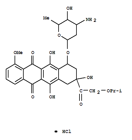 5,12-Naphthacenedione,10-[(3-amino-2,3,6-trideoxy-a-L-lyxo-hexopyranosyl)oxy]-7,8,9,10-tetrahydro-6,8,11-trihydroxy-1-methoxy-8-[(1-methylethoxy)acetyl]-,hydrochloride, (8S-cis)- (9CI) cas  66678-34-0